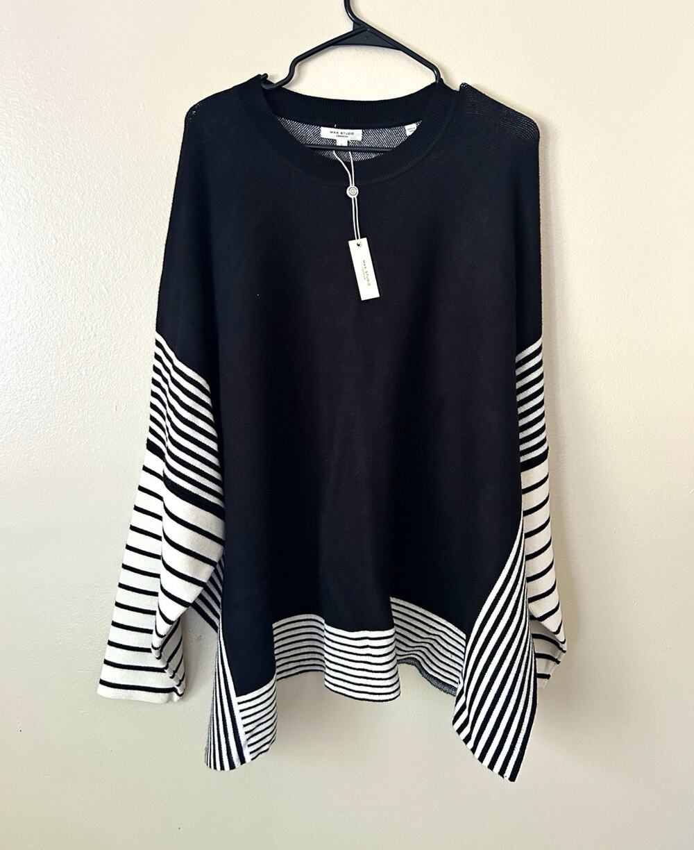 Max Studio London Women's Striped Knit Crewneck Pullover Sweater L Oversized